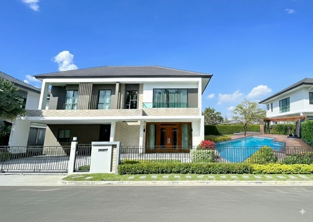 ลดราคา 40% บางนา สวนหลวง  สุวรรณภูมิ ให้เช่าคฤหาสน์หรู 2 ชั้น  135ตร.วา. 406 ตร.ม. หรูหรา พร้อมเฟอร์ฯ 4นอน 5น้ำ นิคมอุอัญธานี  900 ม. 