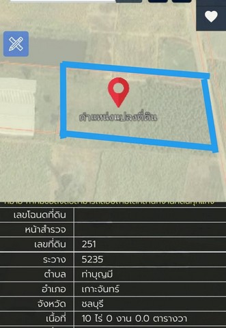 ขายที่ดินเกาะจันทร์ชลบุรีราคาถูก ขายที่ดินชลบุรีราคาถูก ผังสีเหลือง บนเนื้อ   10  ไร่